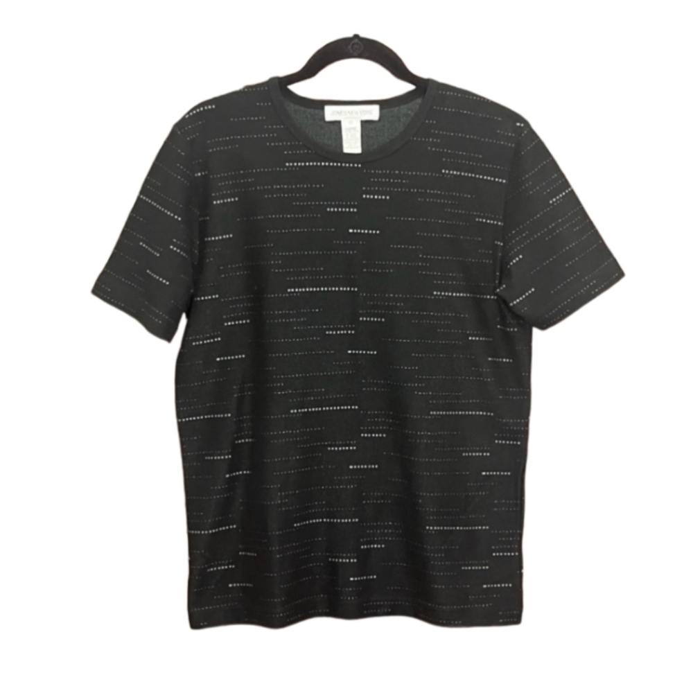 Jones New York Womens Polyester Blend Short Sleeve T-Shirt Size Medium Black